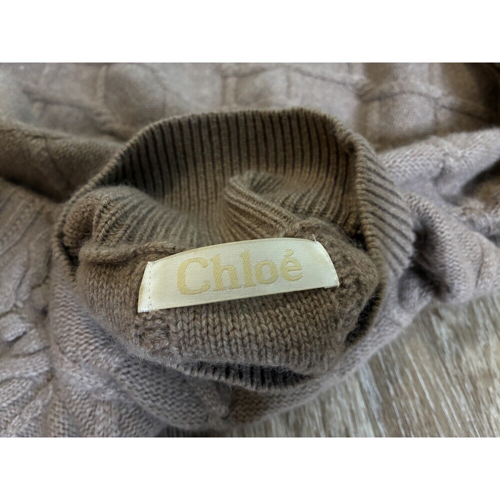 Chloe 100% Cashmere Diamond Cable Knit Turtleneck Sweater Beige Size 36 US Small - Picture 2 of 7